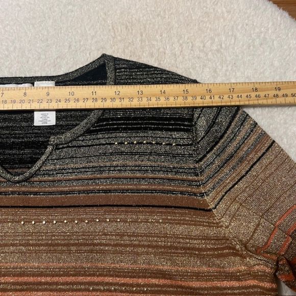 Alfred Dunner Womens Orange Cream Striped Quarter Sleeves Top Size Small - Picture 8 of 10